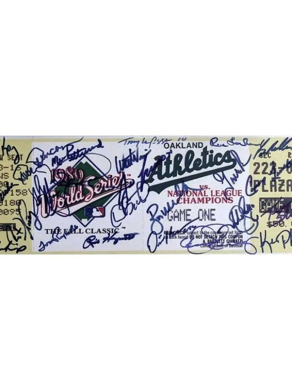 1989 Oakland Athletics A's World Series Autographed Mini Mega Ticket Beckett LOA